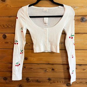 NWT SummerlanD Cherry White Cropped Cardigan Small